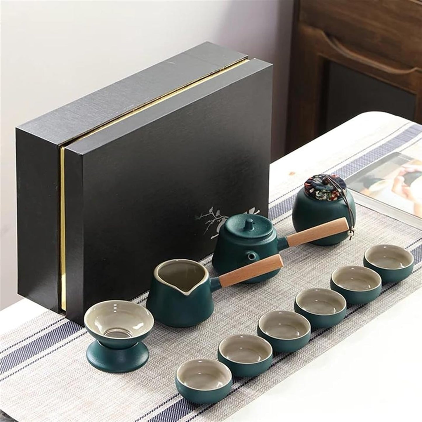 Afternoon Tea Set Black Pottery Kung Fu Tea Set Household Simple Ceramic Teapot Teacup Set of Gift Box Tea Set for Adults (Color : C)