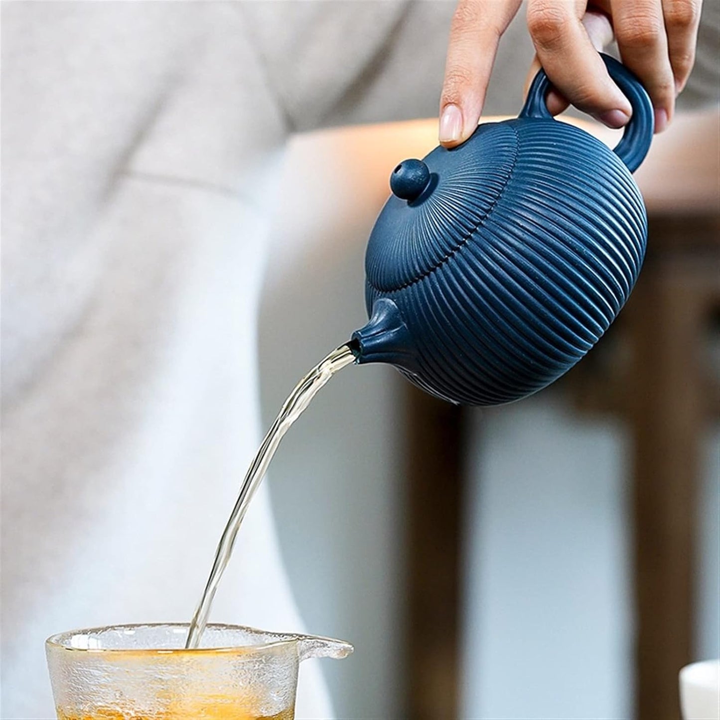 FLaig Teapot with Infuser Zisha Teapot Original Ore Azure Mud Large Rib Pattern Xishi Teapot Teapots