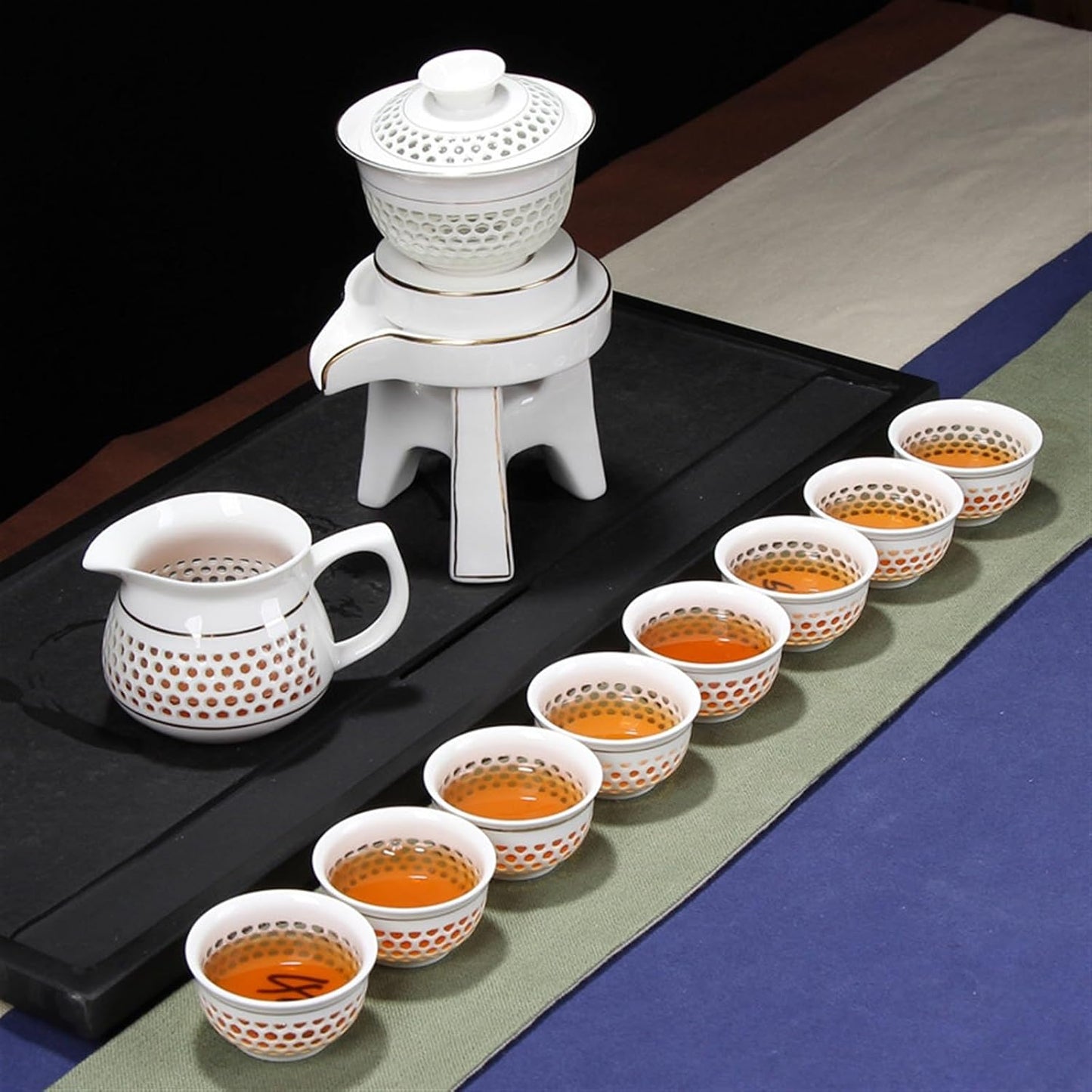 Chinese/Japanese Tea Set 10 Pcs High-end Kung Fu Tea Set Chinese Tea Set Automatic Tea Set Bone China Teapot And Tea Cup Set Travel Tea Set For 8 People Portable Teapot Set Tea Gift set (Size : 10 pi