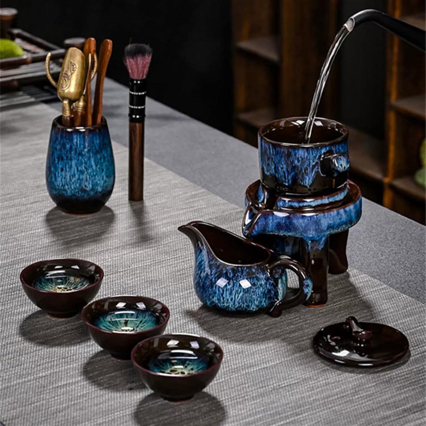 Chinese/Japanese Tea Set 10 Pcs High-end Kung Fu Tea Set Chinese Tea Set Automatic Tea Set Bone China Teapot And Tea Cup Set Travel Tea Set For 8 People Portable Teapot Set Tea Gift set (Size : 10 pi