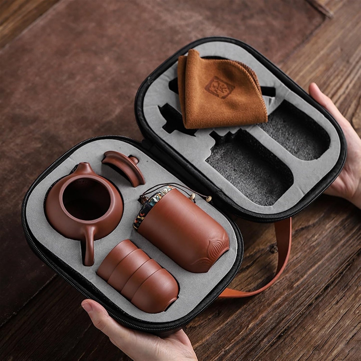 Chinese/Japanese Tea Set Purple Sand Tea Cups Ceramic Portable Teapot Set Outdoor Travel Gaiwan Tea Cups of Tea Ceremony Teacup Fine Gift Kung Fu Tea Set Portable Teapot Set Tea Gift set (Size : B)