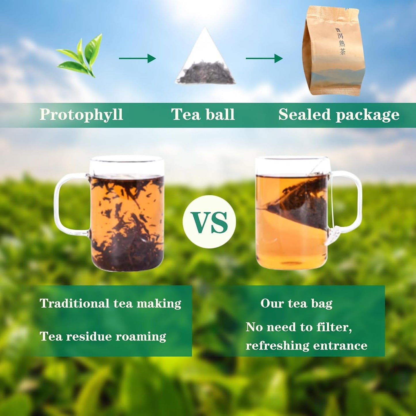 Chinese Pu'er Tea - Puerh Tea Bag Yun Nan Puer Tea Bags Pu erh Tea Organic China Puer Tea 16 Bags 48g/1.7oz 云南普洱熟茶