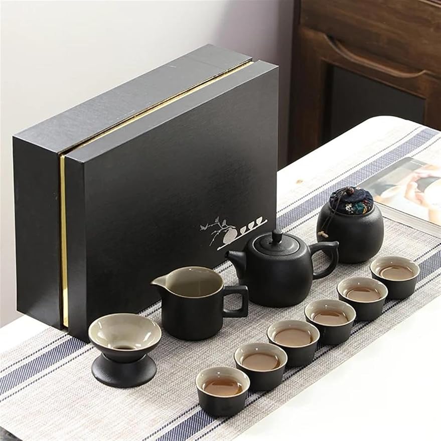 Afternoon Tea Set Black Pottery Kung Fu Tea Set Household Simple Ceramic Teapot Teacup Set of Gift Box Tea Set for Adults (Color : C)