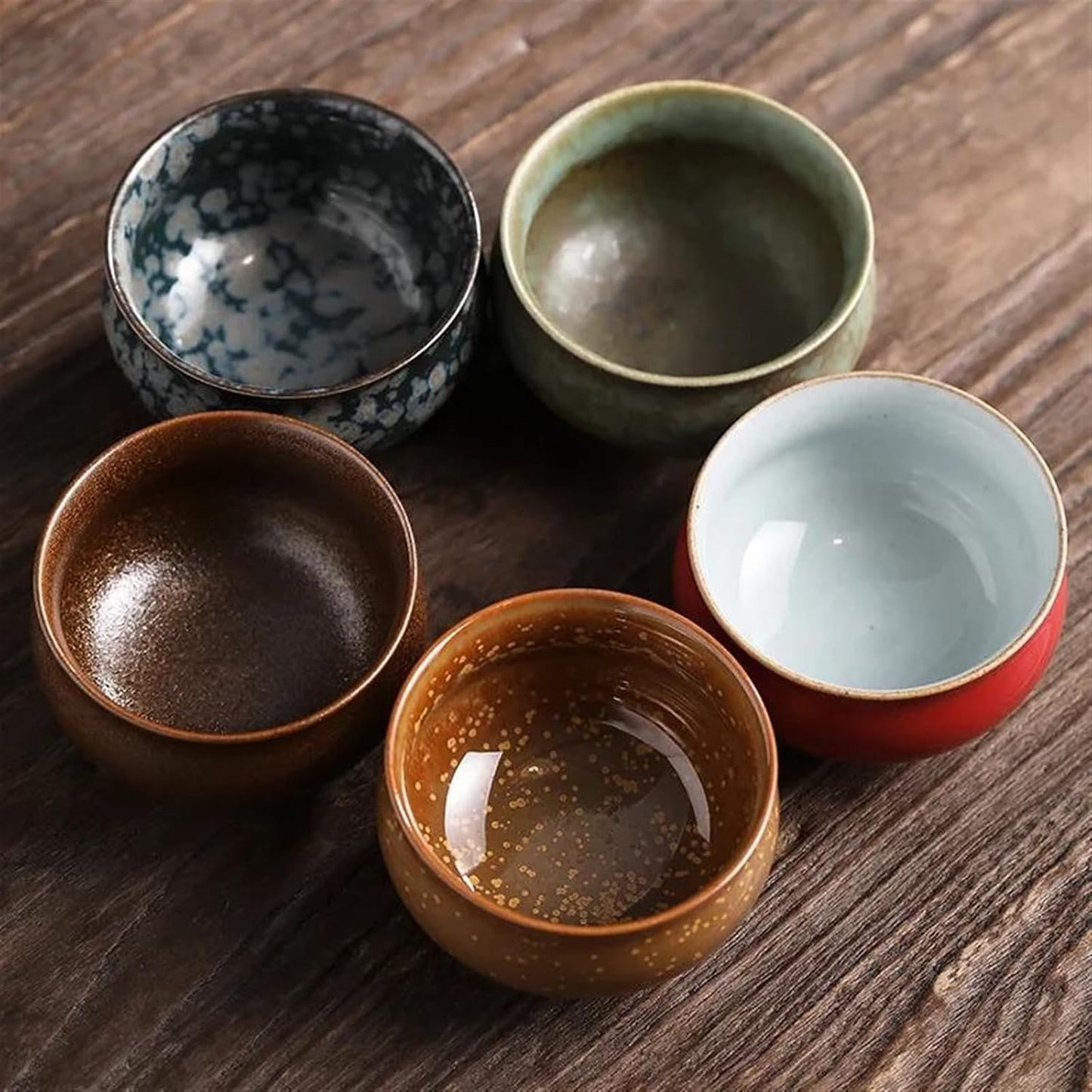 Afternoon Tea Set Coarse Pottery Five Elements Cups Ceramic Tea Cup Set Kung Fu Tea Set Kiln Transformation Teacup Retro Chinese Tea Bowl Gift Box Tea Set For Adults