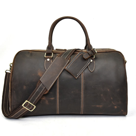 50cm Vintage Crazy Horse Leather Large Capacity Travel Duffle, Top Handle Shoulder Crossbody Luggage Bag, Premium Weekender for Men