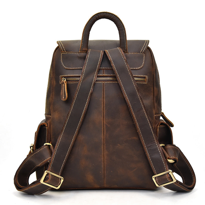 Men's Crazy Horse Leather Backpack Vintage Travel Daypack for Women Students, Genuine Leather Casual Rucksack Large Capacity