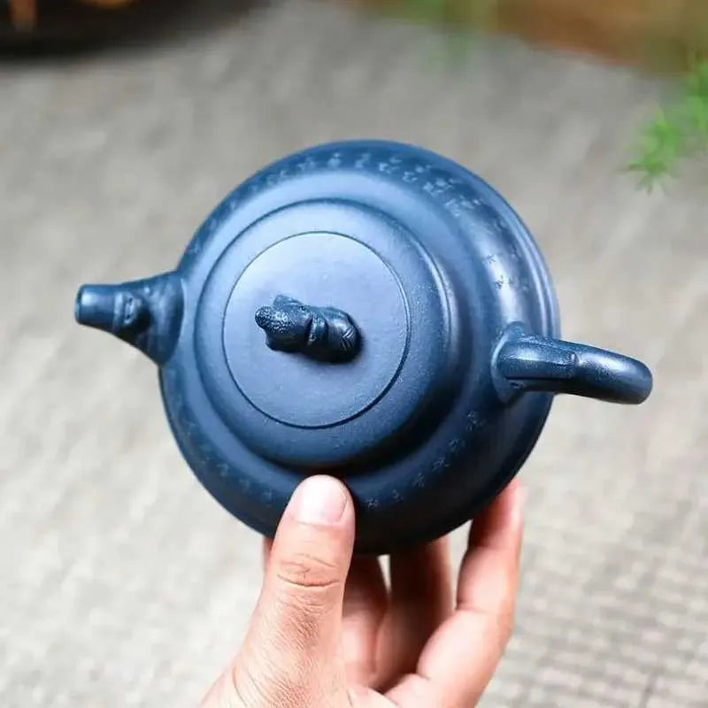 Teapots 340ml Handmade Yixing Tea Pot Purple Clay Blue Tea Pot Kung Fu Purple Sand Tea Pot Set y240701