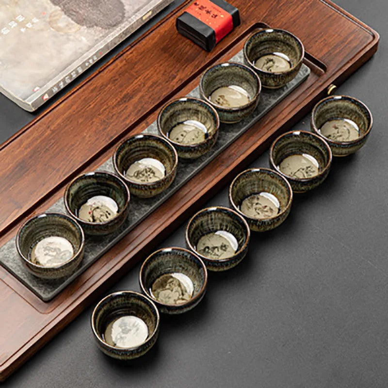 75ml / 60 ml Jianzhan Teacup Chinese zodiac Pattern Tea Bowl Kungfu Ceramic Tea Cup Coffee Mugs Ceremony Teaware Drinkware