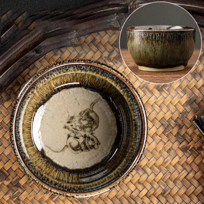 75ml / 60 ml Jianzhan Teacup Chinese zodiac Pattern Tea Bowl Kungfu Ceramic Tea Cup Coffee Mugs Ceremony Teaware Drinkware