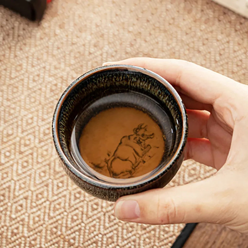 75ml / 60 ml Jianzhan Teacup Chinese zodiac Pattern Tea Bowl Kungfu Ceramic Tea Cup Coffee Mugs Ceremony Teaware Drinkware