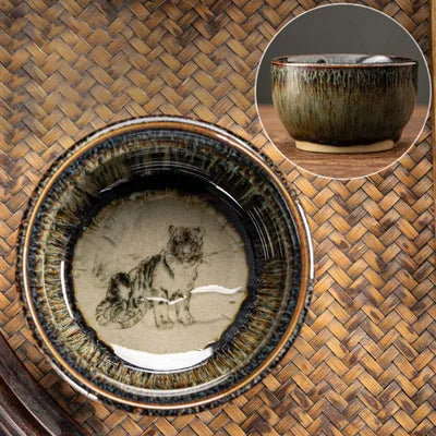 75ml / 60 ml Jianzhan Teacup Chinese zodiac Pattern Tea Bowl Kungfu Ceramic Tea Cup Coffee Mugs Ceremony Teaware Drinkware