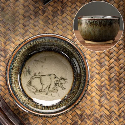 75ml / 60 ml Jianzhan Teacup Chinese zodiac Pattern Tea Bowl Kungfu Ceramic Tea Cup Coffee Mugs Ceremony Teaware Drinkware