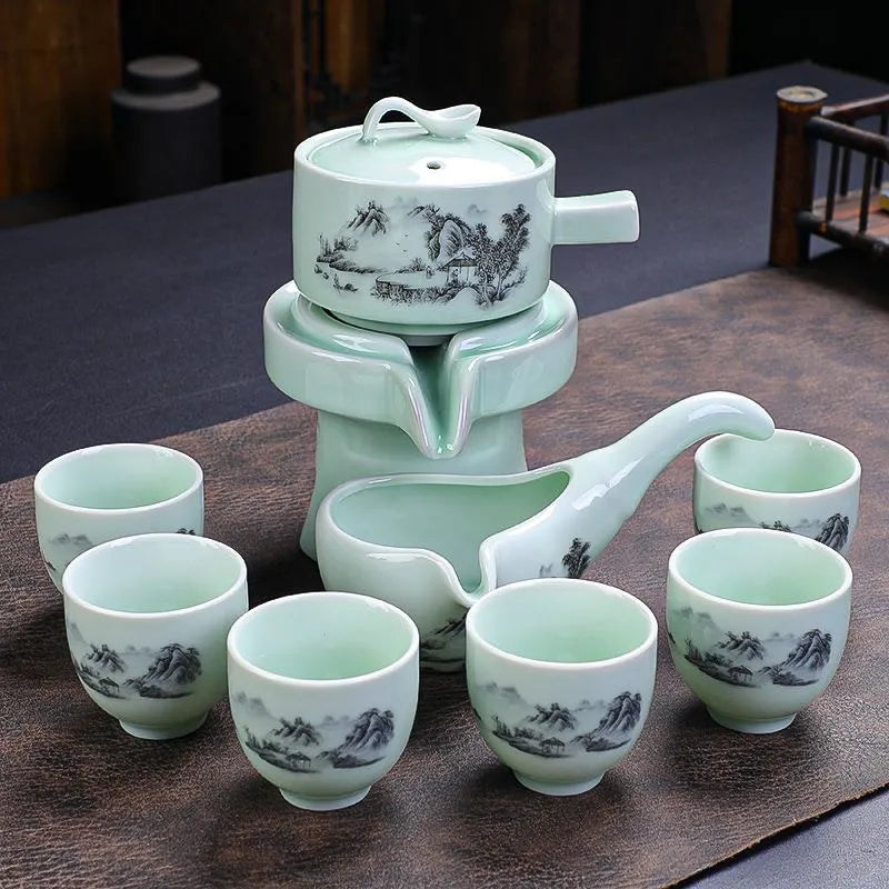 Chinese Ceramic Purple Clay Tea Set 8 Pcs Set Semi Automatic Tea Sets Tea Cup The Kung Fu Teapot Set