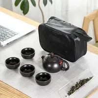 Portable Chinese Kung Fu Tea Set with Purple Ceramic Teapot, Gaiwan and Teacups for Tea Ceremony LL