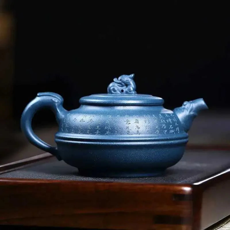 Teapots 340ml Handmade Yixing Tea Pot Purple Clay Blue Tea Pot Kung Fu Purple Sand Tea Pot Set y240701