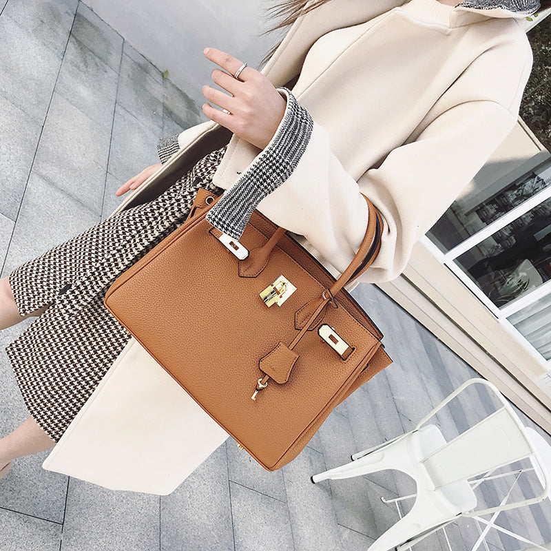 Genuine Pebbled Leather Birkin-Style Crossbody Bag for Women, Premium Top Handle Shoulder Purse, Trendy Handbag for Ladies