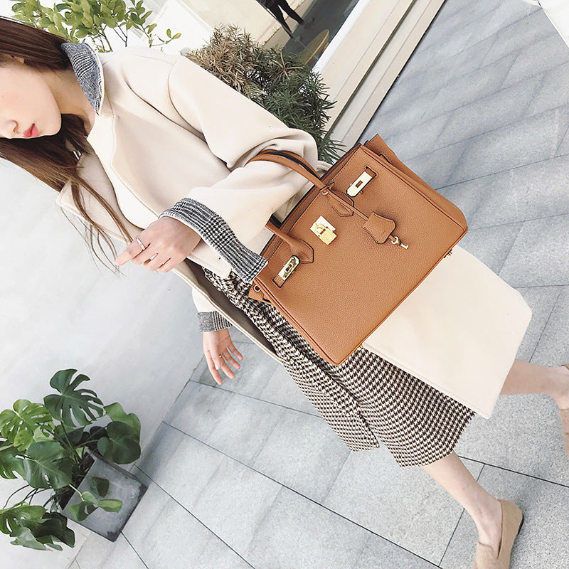 Genuine Pebbled Leather Birkin-Style Crossbody Bag for Women, Premium Top Handle Shoulder Purse, Trendy Handbag for Ladies