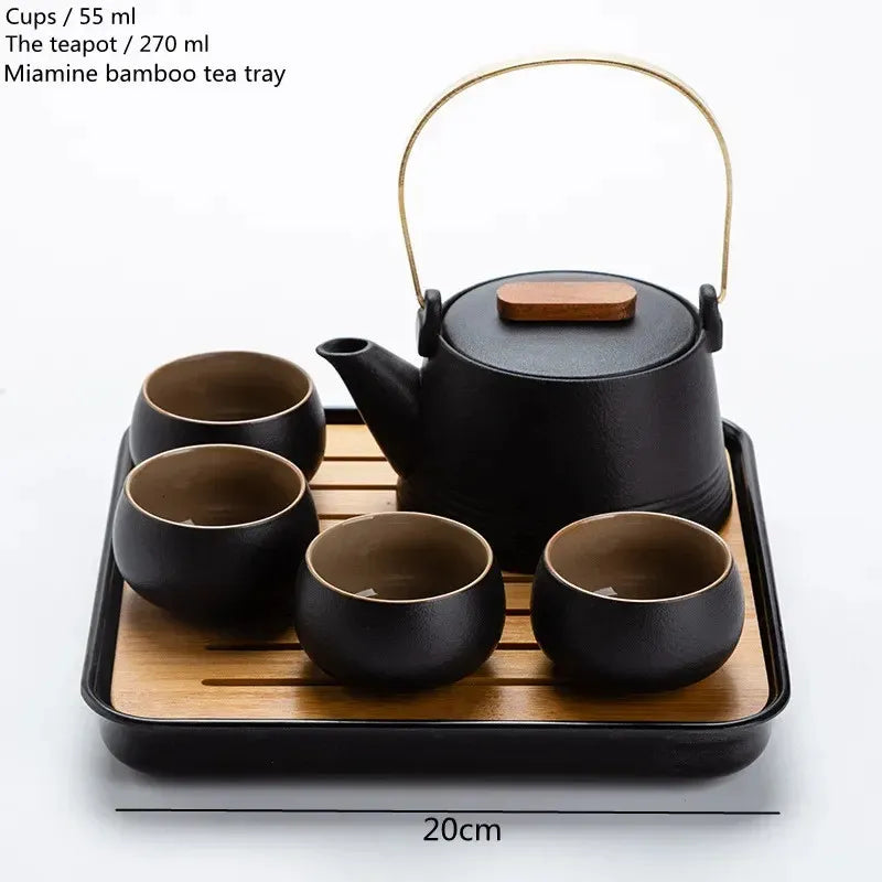 Quality Chinese Tea Set Hand-held Black Ceramic Teapot Teacup Set Kung Fu Tea Set Tea Box Purple Sand Charm Tea Pet Tea Ceremony 240625