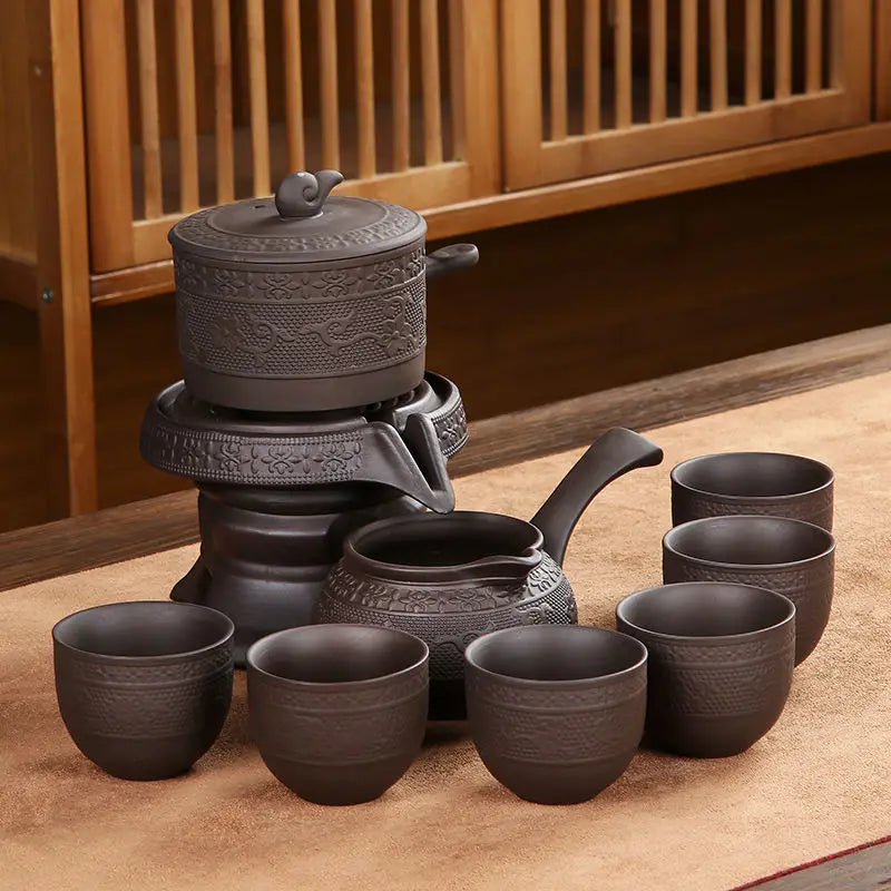 8 Pcs Set Semi Automatic Tea Sets Chinese  Ceramic Purple Clay Tea Set  Tea Cup The Kung Fu Teapot Set