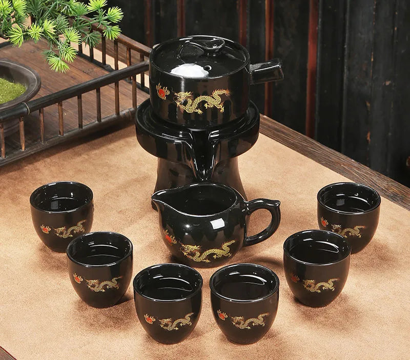 8 Pcs Set Semi Automatic Tea Sets Chinese  Ceramic Purple Clay Tea Set  Tea Cup The Kung Fu Teapot Set