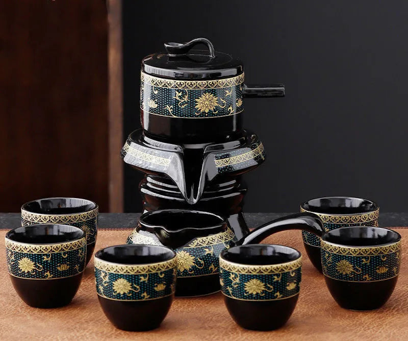 8 Pcs Set Semi Automatic Tea Sets Chinese  Ceramic Purple Clay Tea Set  Tea Cup The Kung Fu Teapot Set