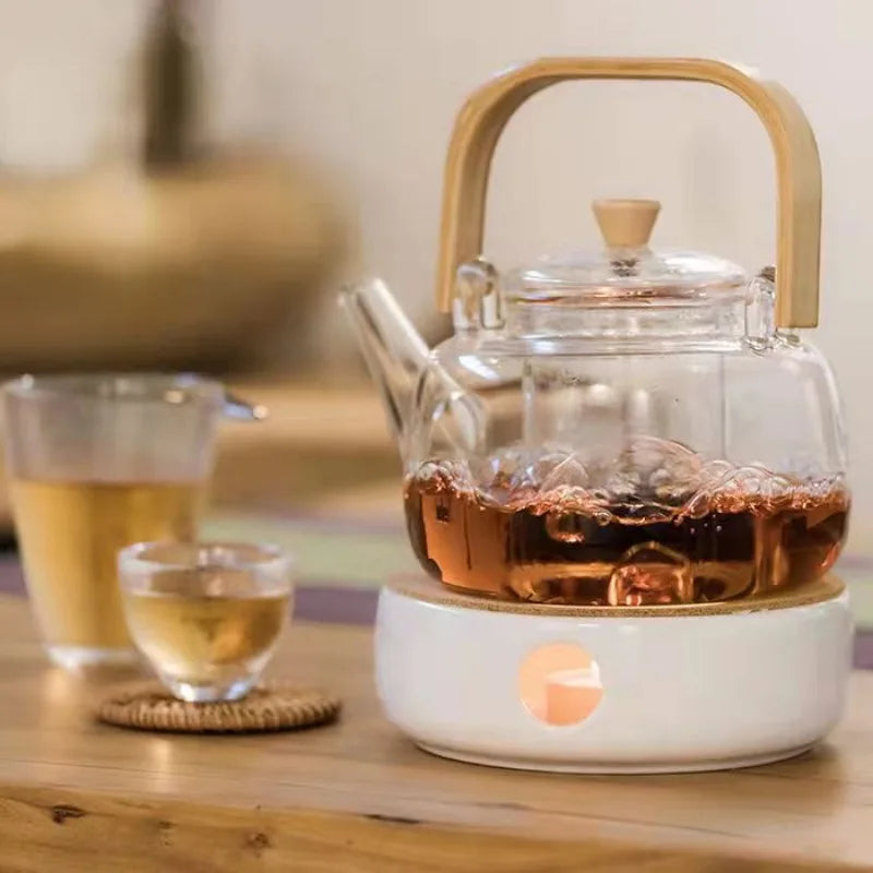 800ml Glass Tea Pot with Weave Handle Chinese Heat-resistant Glass Teapot Transparent Steaming Tea Glass Kettle Tea Set
