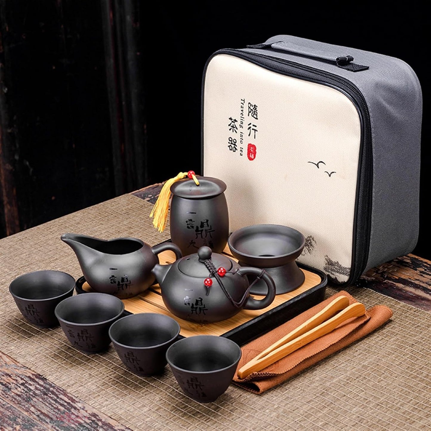 Chinese/Japanese Tea Set Chinese Kung Fu Tea Set Sand Ceramic Teapot Set Travel Kong Fu Tea Kit Gift Porcelain Purple Sand Pot Infuser Ceramic Tea Set Portable Teapot Set Tea Gift set (Size : I)