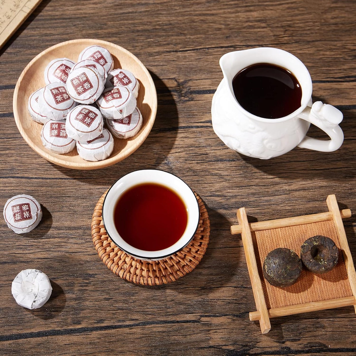 HUAYING Pu-erh Tea, Ripe Puerh Tea Mini Tea Cake with Glutinous Rice Fragrant, Loose Leaf Tea (8.47 Ounce/240g)