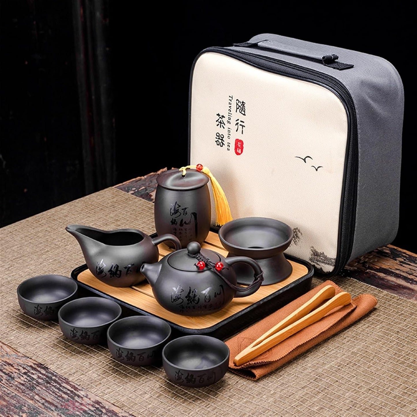 Chinese/Japanese Tea Set Chinese Kung Fu Tea Set Sand Ceramic Teapot Set Travel Kong Fu Tea Kit Gift Porcelain Purple Sand Pot Infuser Ceramic Tea Set Portable Teapot Set Tea Gift set (Size : I)