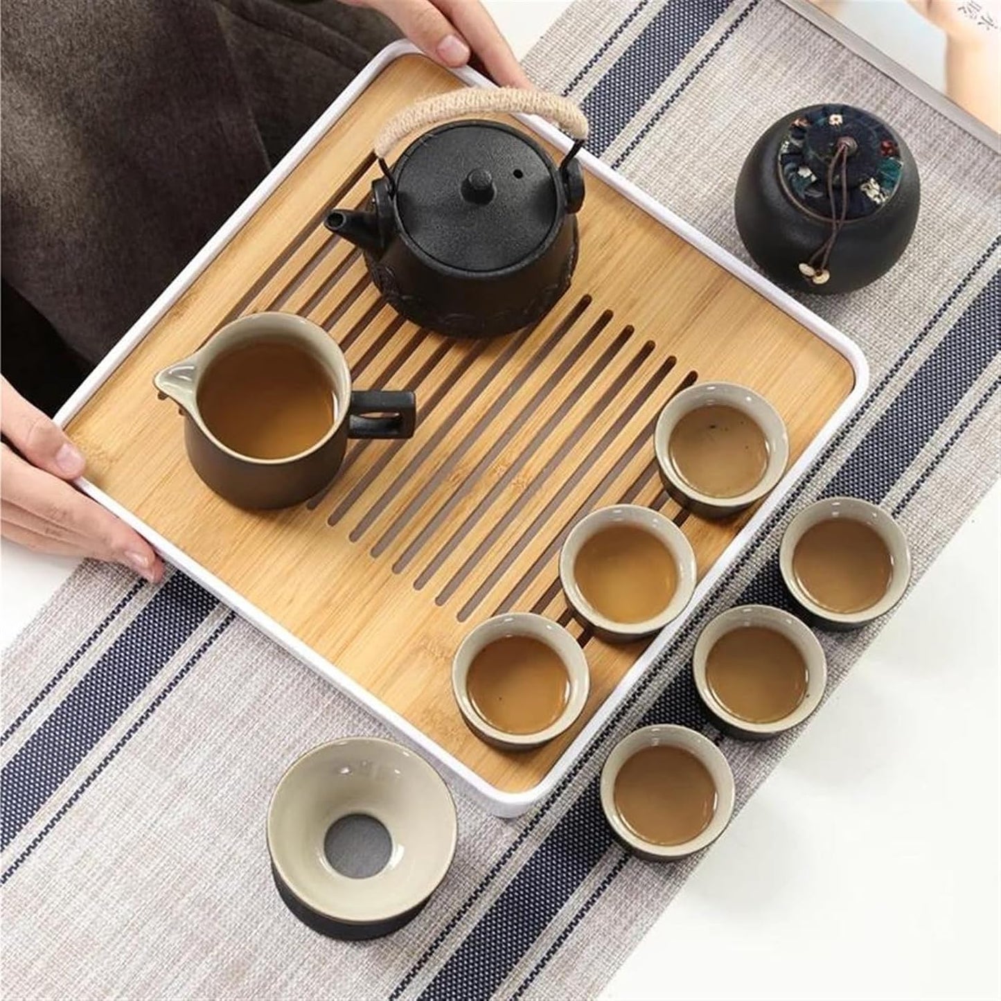 Afternoon Tea Set Black Pottery Kung Fu Tea Set Household Simple Ceramic Teapot Teacup Set of Gift Box Tea Set for Adults (Color : C)