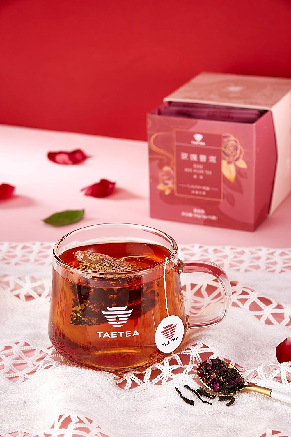 TAETEA Puerh Tea Bags, Pu-erh Assorted Tea Sachets Pack with Aged Fermented Puerh Tea Loose Leaf 12 Bags (Rose)