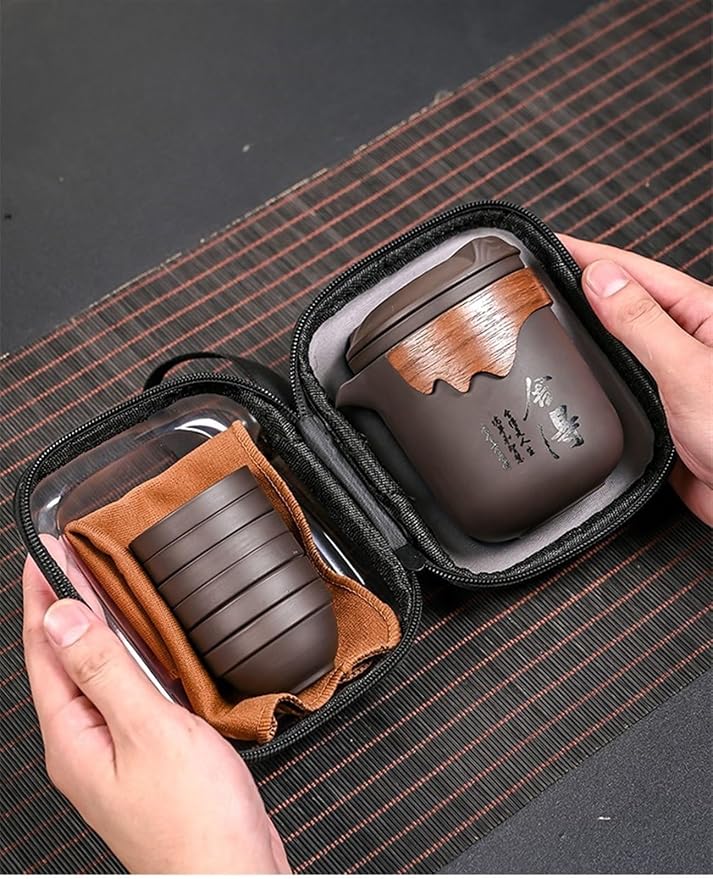Chinese/Japanese Tea Set Purple Sand Travel Teaset Portable Teapot Set Outdoor Travel Gaiwan Tea Cups of Tea Ceremony Teacup Fine Gift Kung Fu Tea Set Portable Teapot Set Tea Gift set