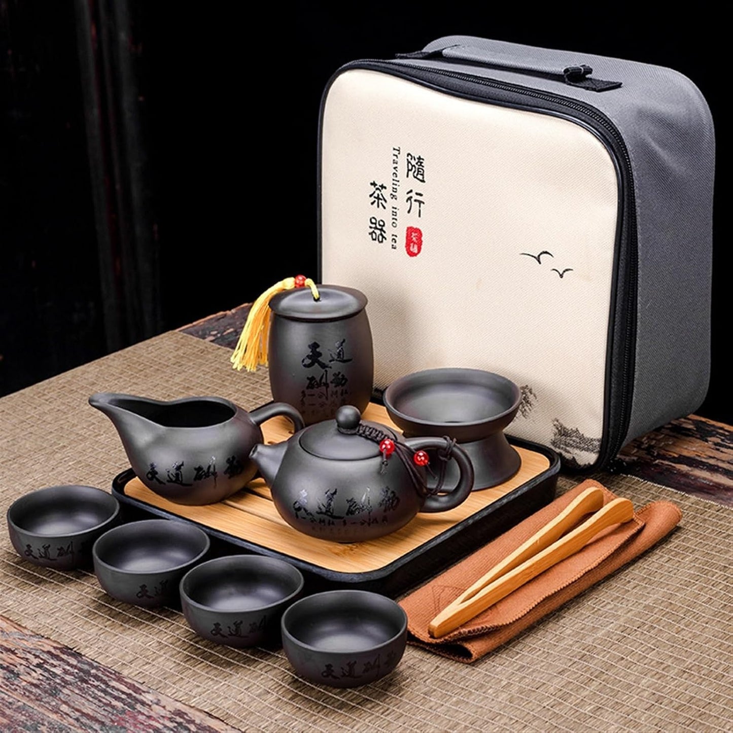 Chinese/Japanese Tea Set Chinese Kung Fu Tea Set Sand Ceramic Teapot Set Travel Kong Fu Tea Kit Gift Porcelain Purple Sand Pot Infuser Ceramic Tea Set Portable Teapot Set Tea Gift set (Size : I)