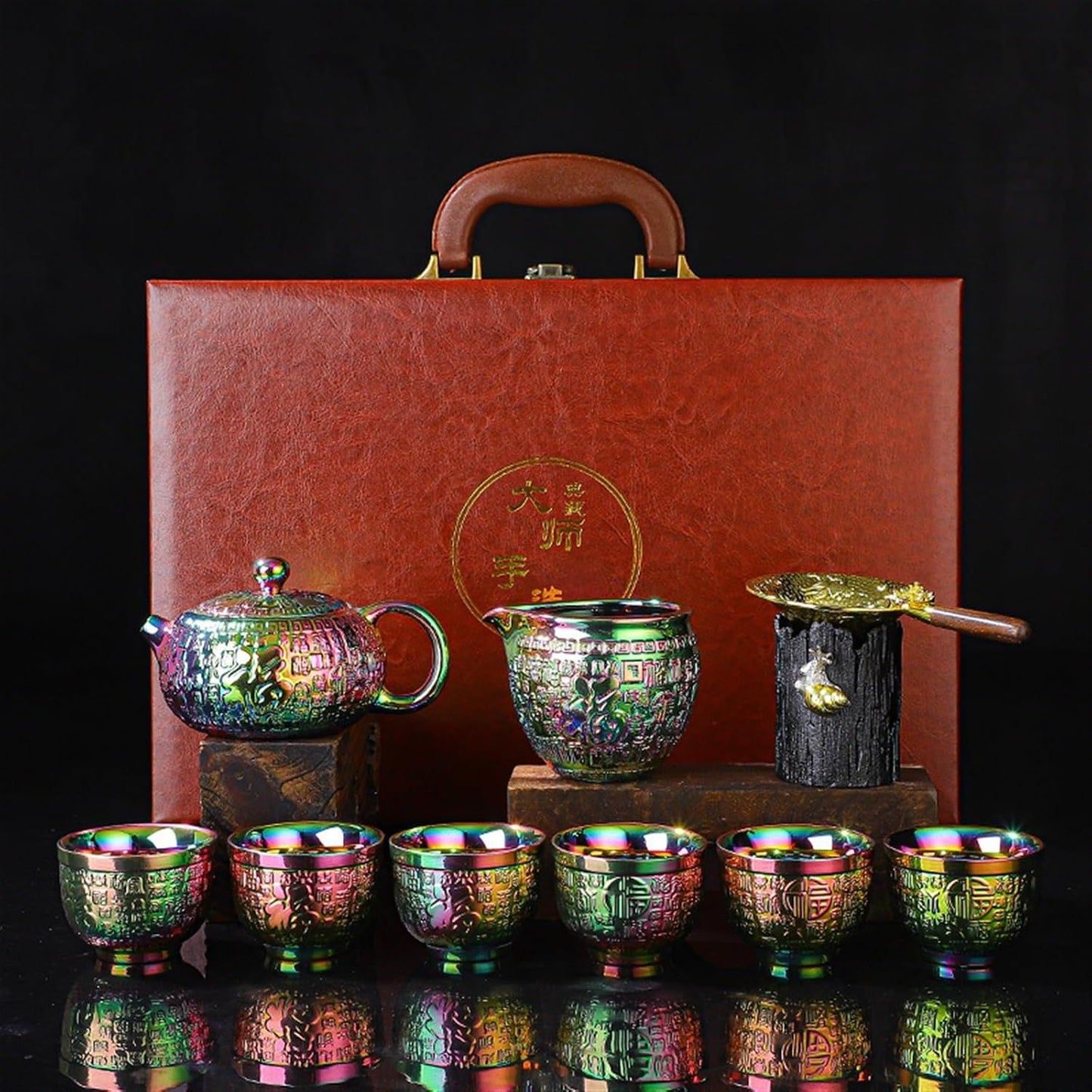 Chinese/Japanese Tea Set 24k Gold-plated Kung Fu Teaset Chinese Travel Tea Sets Luxury Bone China Tea Pot Teacup Tea Accessories Gift Box Packaging Portable Teapot Set Tea Gift set (Size : Gift box p