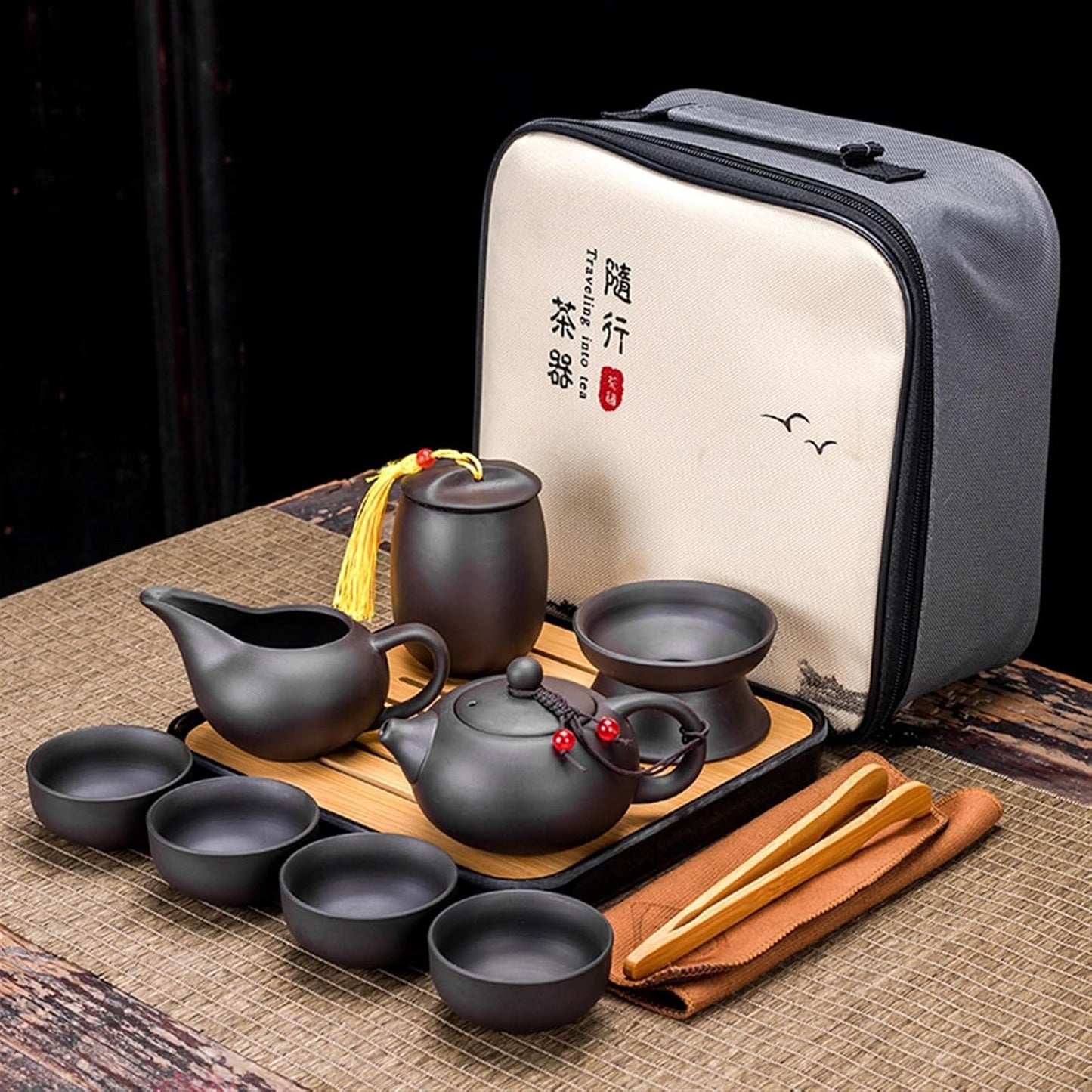 Chinese/Japanese Tea Set Chinese Kung Fu Tea Set Sand Ceramic Teapot Set Travel Kong Fu Tea Kit Gift Porcelain Purple Sand Pot Infuser Ceramic Tea Set Portable Teapot Set Tea Gift set (Size : I)