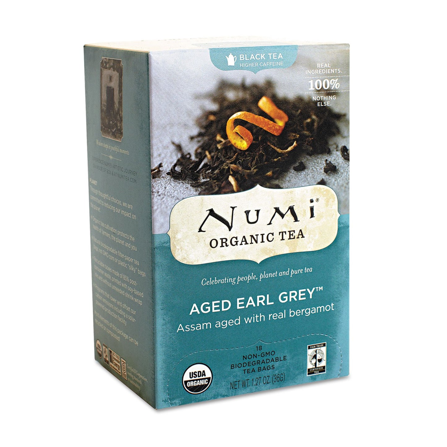 Numi Organic Tea Aged Earl Grey, 18 Count Box of Tea Bags (Pack of 6), Black Tea