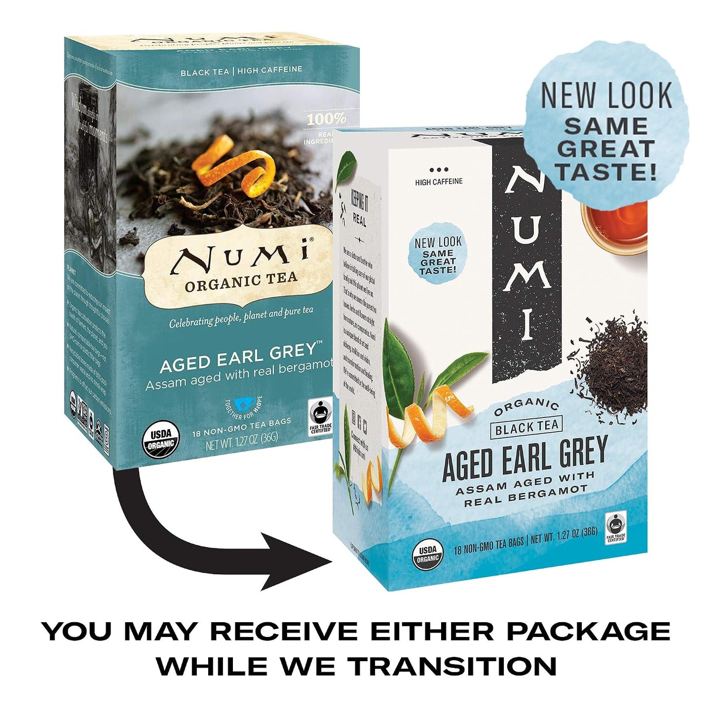 Numi Organic Tea Aged Earl Grey, 18 Count Box of Tea Bags (Pack of 6), Black Tea