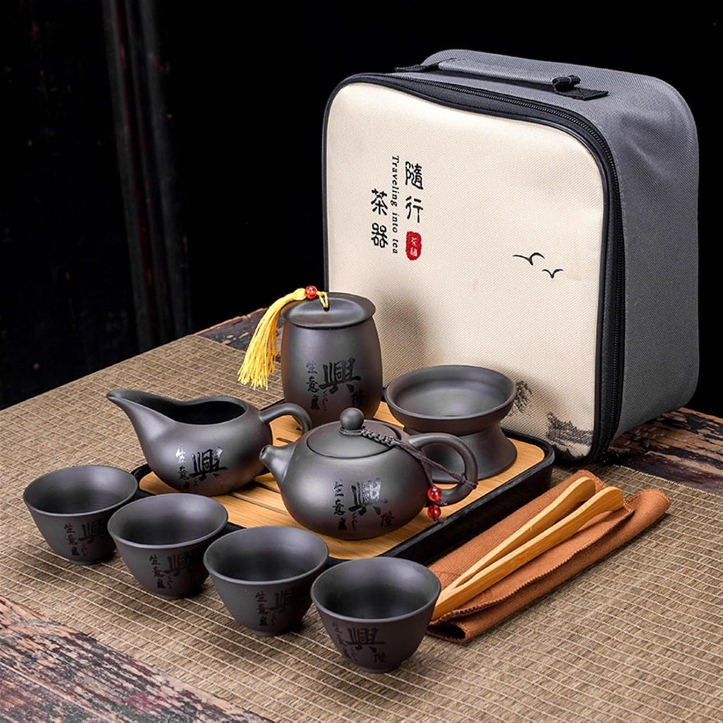 Chinese/Japanese Tea Set Chinese Kung Fu Tea Set Sand Ceramic Teapot Set Travel Kong Fu Tea Kit Gift Porcelain Purple Sand Pot Infuser Ceramic Tea Set Portable Teapot Set Tea Gift set (Size : I)