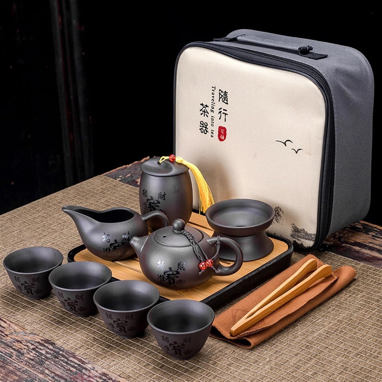 Chinese/Japanese Tea Set Chinese Kung Fu Tea Set Sand Ceramic Teapot Set Travel Kong Fu Tea Kit Gift Porcelain Purple Sand Pot Infuser Ceramic Tea Set Portable Teapot Set Tea Gift set (Size : I)