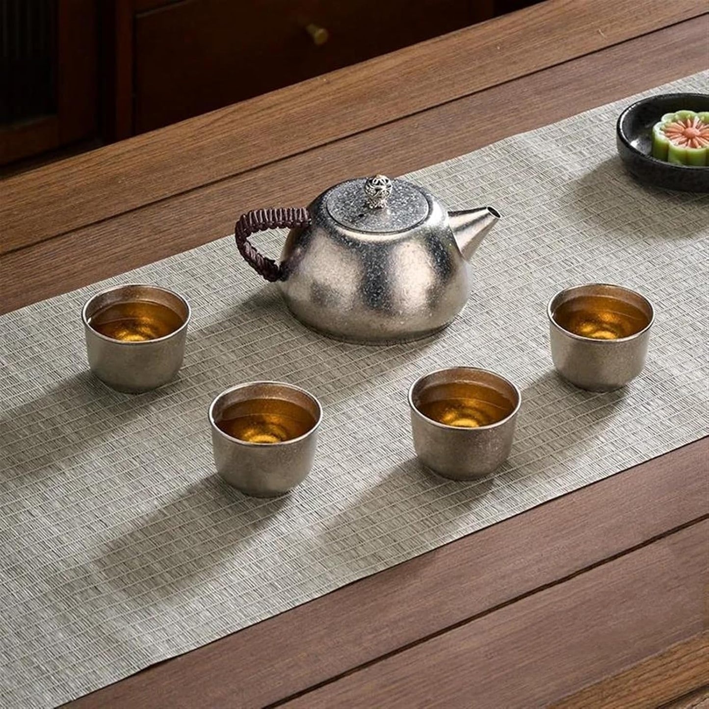 Afternoon Tea Set Chinese Tea Set with Box Pure Titanium Tea Pot Tea Cup Set High Grade Heat Resistant Round Kung Fu Tea Puer Tea Set Tea Set for Adults (Color : Golden)