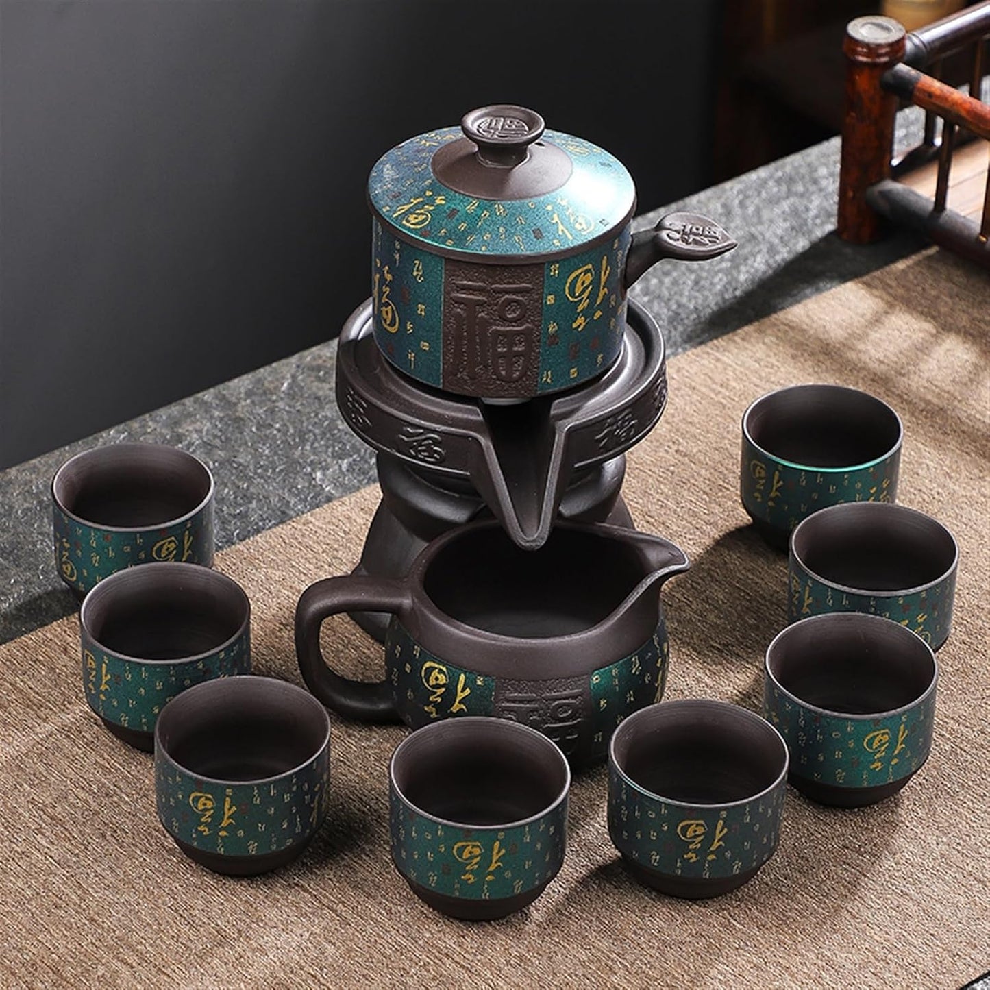 Chinese/Japanese Tea Set 10 Pcs High-end Kung Fu Tea Set Chinese Tea Set Automatic Tea Set Bone China Teapot And Tea Cup Set Travel Tea Set For 8 People Portable Teapot Set Tea Gift set (Size : 10 pi