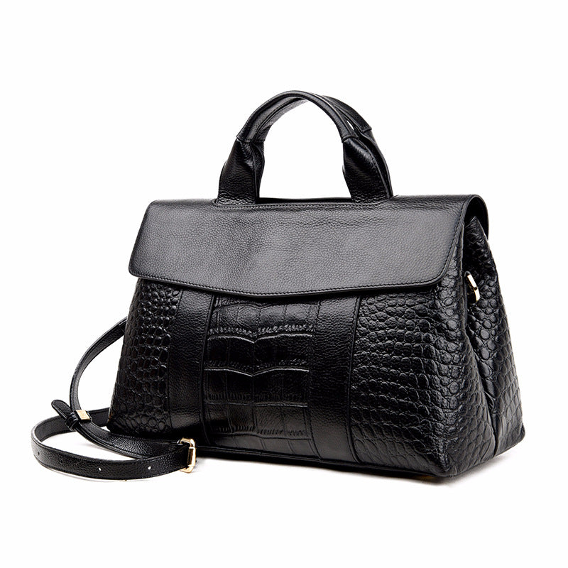New Arrival Croc-Effect Genuine Leather Handbag for Women, A Large Capacity Crossbody Shoulder Bag with European & American Fashionable Versatile Design