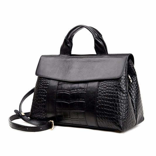 New Arrival Croc-Effect Genuine Leather Handbag for Women, A Large Capacity Crossbody Shoulder Bag with European & American Fashionable Versatile Design