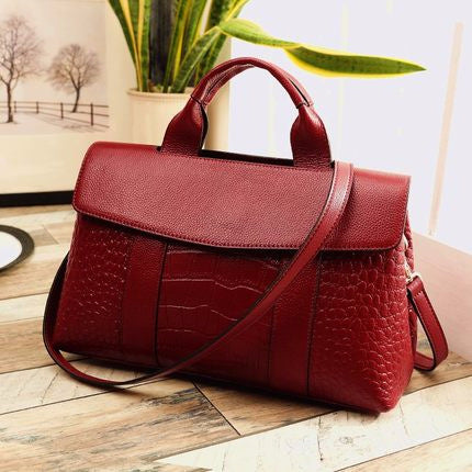 New Arrival Croc-Effect Genuine Leather Handbag for Women, A Large Capacity Crossbody Shoulder Bag with European & American Fashionable Versatile Design