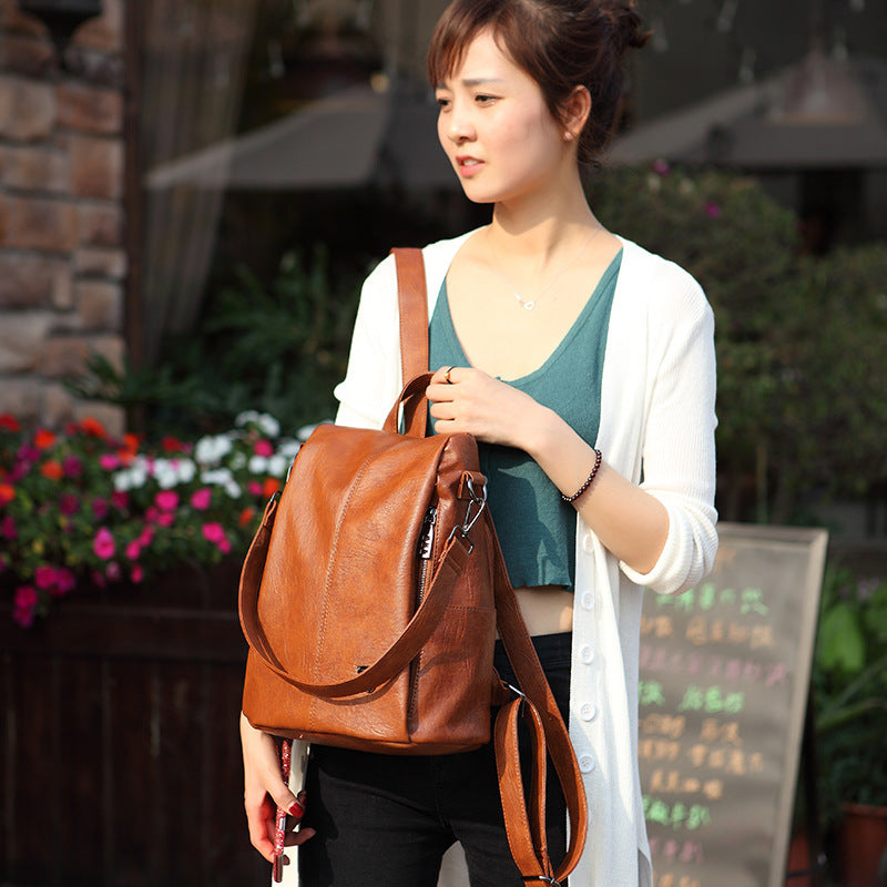Genuine Leather Anti-Theft Backpack for Women, Versatile Outdoor Travel Daypack, Secure Casual Bag for Ladies