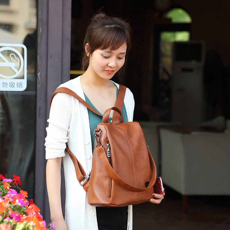 Genuine Leather Anti-Theft Backpack for Women, Versatile Outdoor Travel Daypack, Secure Casual Bag for Ladies