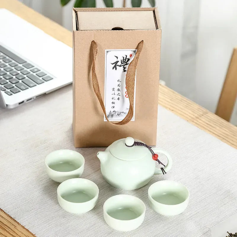 Portable Chinese Kung Fu Tea Set with Purple Ceramic Teapot, Gaiwan and Teacups for Tea Ceremony LL