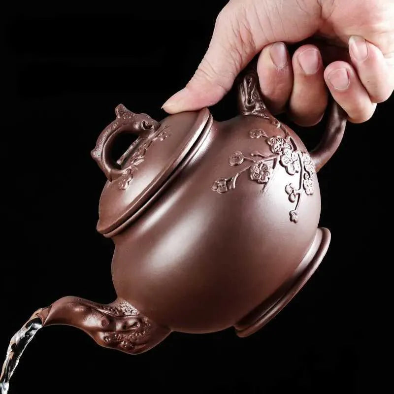 Teapots Large capacity purple clay teapot household Kung Fu cup Yixing Juni plum blossom teapot large teapot ceramic teapot y240701