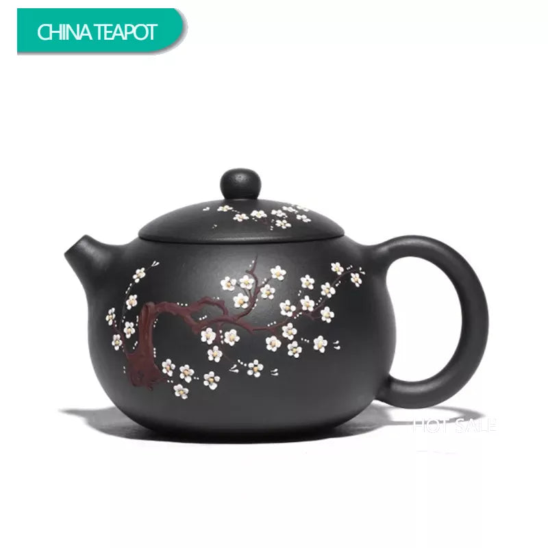 400ml Classic Yixing Purple Clay Teapot Raw Ore Black Mud Xishi Tea Pot Zisha High Capacity Plum Bossom Tea Kettle Home Tea Set