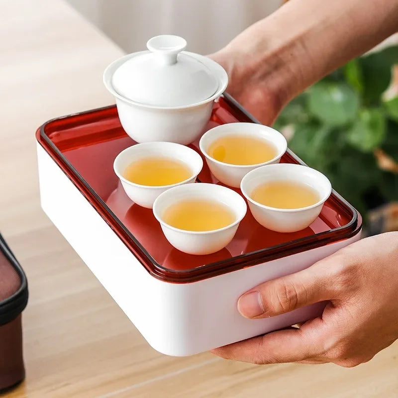 9-piece Set Chinese Kung Fu Tea Set Ceramic Portable Teapot Set Outdoor Travel Gaiwan Tea Cups of Tea Ceremony Teacup Fine Gift